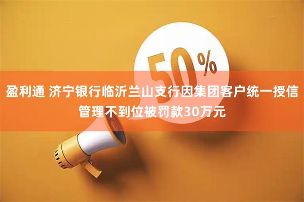 盈利通 济宁银行临沂兰山支行因集团客户统一授信管理不到位被罚款30万元